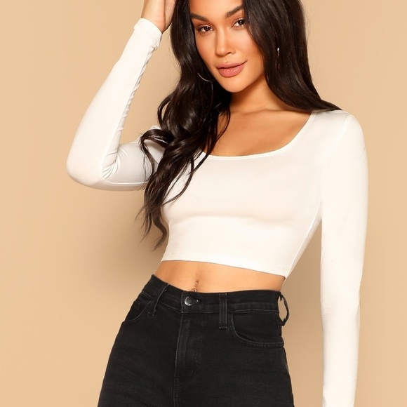 SHEIN Tops - white shein cropped long sleeve top